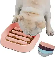 Hifrenchies Healthy Slow Feeding Dog Bowl for French Bulldog -Slow Feeder Dog Bowl No Chocking Dog Cat Food Bowl with Striped Shape Pattern (Pink)
