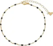 [Mon Petit Trèfle] Women's Gold Anklets Waterproof, Women's Black Pearl Anklet, Adjustable Delicate Anklet, Summer Beach Jewelry, Bracelets, Stainless Steel