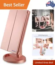 Lighted Makeup Mirror,Tri-fold Vanity Mirror with 1X/2X/3X Magnification Mirr...