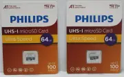 2x Philips UHS-I Micro SD Memory Cards Ultra Speed 64GB NEW Sealed Dashcam Drone