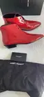 $945 Saint Laurent Women's Jonas Red Patent Leather Ankle Boots size 37/ 7US