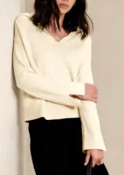NWT! Banana Republic Snow Day Ivory Johnny Collar Pullover Cotton-Wool Sweater L