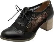 Bellirala Womens Brogues Oxfords Block Heels Lace Up Pumps Wingtip Mesh Dress Shoes