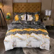 Gold Charcoal Marble Quilt Doona Duvet Cover Pillow Case Set