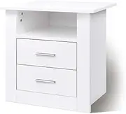 ALFORDSON Bedside Table White 2-Drawer Nightstand Cabinet 52 x 40 x 54 cm Wooden Storage Organiser Cabinet Side Chest Table for Hallway, Bedroom and Living Room (Aurel White)