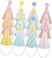 LABRIMP 16pcs Party Hats for Cone Caps with Pompom for Birthday Celebrations Festivals Themed Events Fun Photo Props Versatile Party Supplies