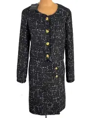 NWT ST. JOHN Knits Black Sequin Tweed Knit Jacket Blazer Skirt Suit sz 16 $2490