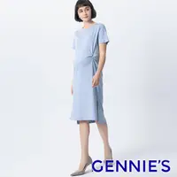 在飛比找PChome24h購物優惠-Gennies奇妮 絲光純色扭結孕婦洋裝(藍T1L07)