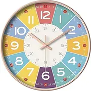 Circle-Q AU Wall Clock for Kids Silent Movement Kids,Non Ticking Children Round Wall Clock Battery Operated Space Travel Style Decor Children for Home School Bedroom Living Room (Rainbow 8')
