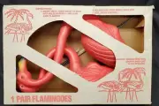 Vtg Union Products Original Pink Flamingoes 2 Blow Mold Lawn Ornaments #6236 NIB