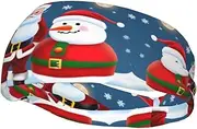 [CADREWY] Santa Claus and Snowman Print Stylish Sports Sweatband Stretchy Breathable and Moisture Wicking Headband for Gym