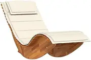vidaxl Rocking Sun Lounger with Cushion Solid Acacia Wood, Ergonomic Design, Cream White Padding, for Patio/Garden/Poolside, 154x60x74 cm