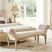 Bed End Bench French Solid Wood Bedroom End Bench, Upholstered Fabric Storage Ottoman, European Classical Fabric Bedside Stool Bedroom Bed Couch Bed Bench Bedroom Bench