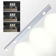 FUGBRO Motion Sensor Indoor LED Under Cabinet Lights Rechargeable Cat Eye Cabinet Lighting Magnetic Closet Light Battery Operated Wireless 3 Color Dimmable Under Counter Lights for Kitchen