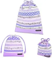 NJ600700 Drawstring Set, 3 Piece Set, Drawstring Large Lunch Bag, Drawstring (Cup Bag), Gymnastics Bag, Preparation for School Admission, Cute Girls, Playing Melody, Polka Dot