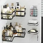 5 Pack Shower Caddy, Yakiter Bathroom Shelves, Adhesive Shower Shelf No Drilling, Shower Corner Storag, Anti-Rust Shower Organizer, Soap Holder, Bathroom Accessory