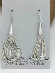Native American Sterling Liquid Silver Dangle Heishi Earrings 2" 1141