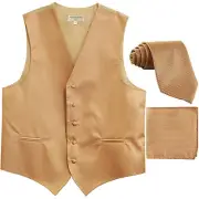New Men's Horizontal Stripes Tuxedo Vest Waistcoat_tie & hankie beige formal