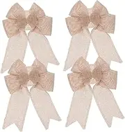 Versatile Flax Bow Set 4pcs Handmade Bow Embellishments for Craft Bag and Clothing Decor for Holiday Party