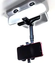 Basics Smartphone Holder, Extendable Arm, Rear Mirror Mount, Compatible with All Cars, iPhone, Android, Ball Joint, Flexible