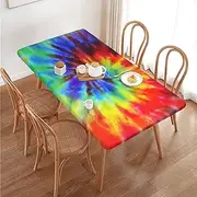 Colorful Tie Dye Rectangular Tablecloth Table Cover for 4 Foot Tables, Waterproof Fitted Elastic Edged Table Cloth for Indoor Outdoor Party Wedding Picnic Patio, 4 Ft/48x30 inch