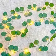 10M Green Eucalyptus Leaves Fairy String Lights Batteries Operated, Artifical Garland Plant Vine Fairy Light for Bedroom Wedding Party Holiday Patio Decor