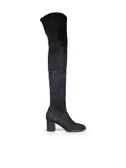 Black Suede Block Heel Round Toe Boots