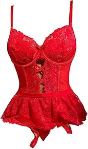 [CAMIXGQN] Women's Lace Garter Lingerie Strap Babydoll See Through Underwear Garter Belt Panty Set