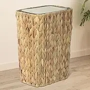 Boho Trash Can with Lid for Bathroom,2.6 Gallon Small Rattan Garbage Can with Press Top Lid,Woven Wastebasket and Hamper 2 in 1 Wicker Trash Basket for Bathroom,Kitchen,Living Room,Bedroom