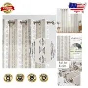 Chic Black & Beige Geometric Striped Linen Curtains - Farmhouse 2 Panel Set 108"