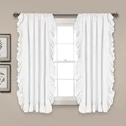 [Lush Decor] Reyna Ruffle Window Curtain Panel Set for Living, Dining, Bedroom (Pair), 54" W x 63" L, White