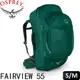 【OSPREY 美國 FAIRVIEW 55《雨林綠 S/M》】FAIRVIEW 55/登山包/登山/健行/自助旅行/雙肩背包