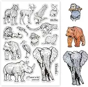 GLOBLELAND Realistic Tropical Animals Clear Stamps for DIY Scrapbooking Elephant Silicone Stamp Seals Lion Tiger Transparent Stamps for Cards Making Photo Album Journal Decoration 8.27×5.83inch