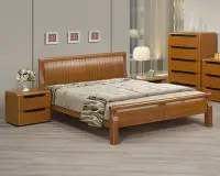 在飛比找Yahoo!奇摩拍賣優惠-亞曼達柚木色實木5尺床台/床架+床頭櫃
