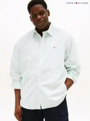 Tommy Hilfiger Blue Regular Fit Plus Stripe Oxford Shirt (W59816) | $196