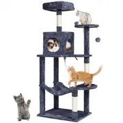 VEVOR Cat Tree 143 cm Cat Tower with Cat Condo Sisal Scratching Post Dark Grey