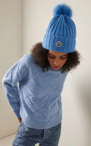 [Moncler] Fur-Trimmed Ribbed-Knit Wool Beanie