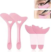 Deacocal Eyeliner Stencils 4Pcs Reusable Silicone Eyeliner Aid Mascara Shield Eyeliner Eyelash Eyeshadow Lipstick Applicator Guide Tool Multifunctional Eye Makeup Tool Easy to Use (Pink)