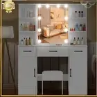 Large Vanity Set LED Lighted Mirror Dressing Makeup Table 3 Drawers Stool White