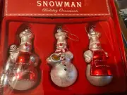 2004 Williams Sonoma set of 3 CHEF Baker SNOWMEN Blown Glass Christmas Ornaments