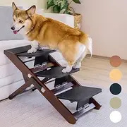 Dog Steps for Bed & Couch 2-in-1 Dog Stairs/Ramp - Height Adjustable Dog Ramp for Couch 7” - 20” - Pet Stairs, Dog Stairs for Small Dogs - Easy to Move Pet Steps with Landing Platform - Walnut