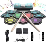 Electronic Drum Set,9 Practice Drum Pads,Roll-Up Rechargeable Drum Set,Portable