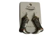 Earrings Silver Bronze Boots Spur Western Dangle Fish Hooks Fashion Jewelry