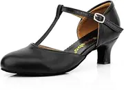 [Sogebo] T-Strap Character Shoe for Women Salsa Latin Dance Heels Dress Pumps