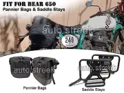 For Royal Enfield Bear 650 CANVAS & LEATHER PANNIER BAGS WITH SADDLE STAYS D3