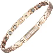 EnerCoppeX Magnetic Anklet for Women for Arthritis and Joint, Crystal Magnetic Therapy Anklet, Stainless Steel Magnetic Anklet Bracelet for Men for Carpal Tunnel,Rose Gold