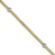 [JewelryWeb] 14k Two tone Gold Woven Flexible Sparkle Cut Beads Bracelet 18 Centimeters 3mm Wide Link-Bracelet for Women