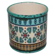 Aqua 1pce Turkish/Urban Inspired Ceramic Flower Pot 9.8x9.5cmH Round Cylinder Look [TYPE D]