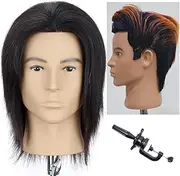 HAIR WAY Male Mannequin Head Hair Styling Training head with 100% Human Hair 8inch Hairdresser Training Practice Head Manikin Cosmetology Doll Head #1b (Table Clamp Stand Not Included)