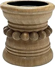 dwellington Farmhouse Rustic Wood Pillar Candle Holder for Pillar Candles, Decorative Beaded Candlestick Holder Stand for Home Décor, Gifts, Wedding (Natural)